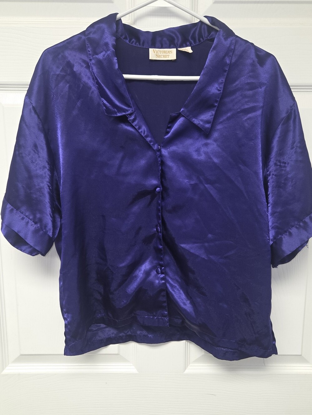 Vintage Victoria's Secret size small purple silky PJ shirt and damaged shorts